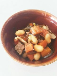 五目煮豆 切り昆布 大豆 豚こま肉 人参-レシピのメイン写真