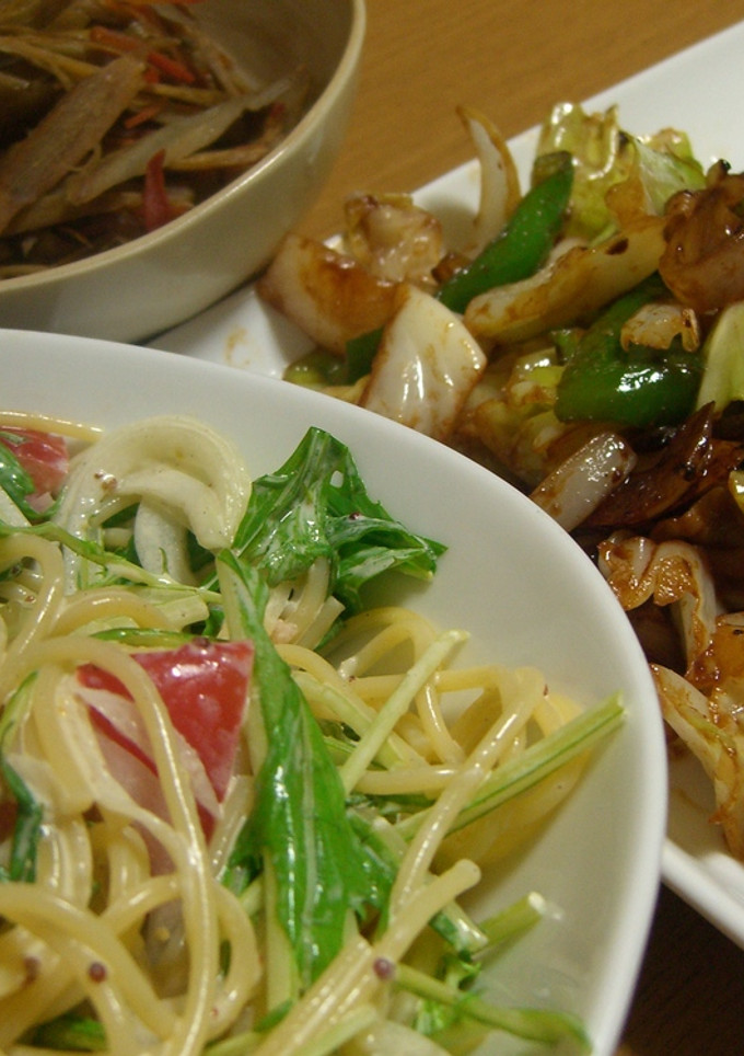 トマトと水菜の和風が美味しい冷製パスタ-レシピのメイン写真