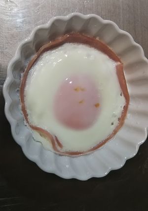 レンジで簡単！ハムエッグ-レシピのメイン写真