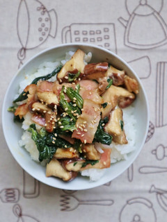 超簡単!ベーコンとしいたけのマヨポン丼-レシピのメイン写真