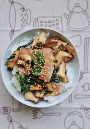 超簡単！ベーコンとしいたけのマヨポン丼-レシピのメイン写真
