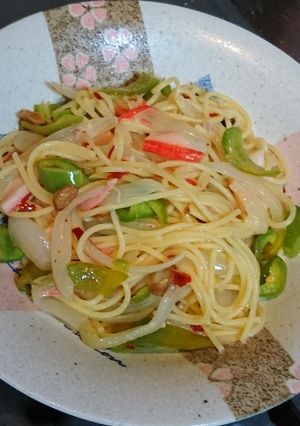 楽ウマペペロンチーノ風カニかまパスタ-レシピのメイン写真
