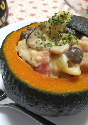 ハロウィン★きのこクリームペンネ南瓜の器-レシピのメイン写真
