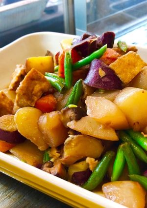 紫芋とさつま芋とこんにゃくの炒め煮-レシピのメイン写真