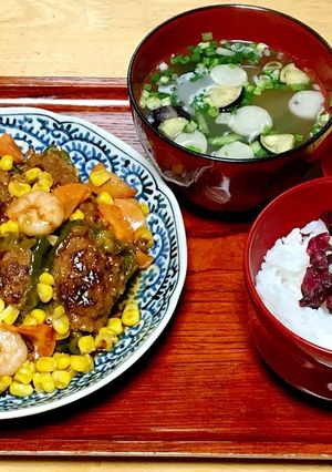 ピーマンの肉詰め定食-レシピのメイン写真
