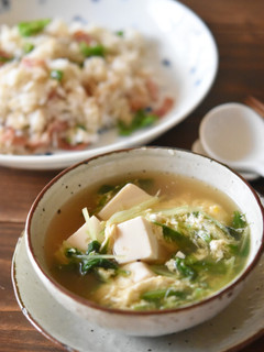 ゴロゴロ豆腐と水菜のかき玉スープ-レシピのメイン写真