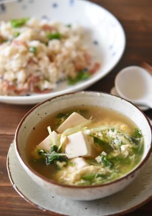 ゴロゴロ豆腐と水菜のかき玉スープ-レシピのメイン写真