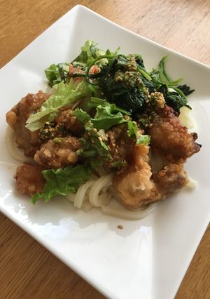 唐揚げリメイク　油淋鶏風サラダうどん-レシピのメイン写真
