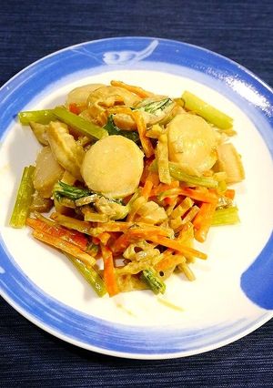 簡単!ホタテと根菜のマヨポン炒め-レシピのメイン写真