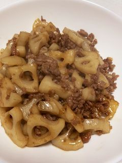 蓮根とひき肉の甘辛炒め-レシピのメイン写真