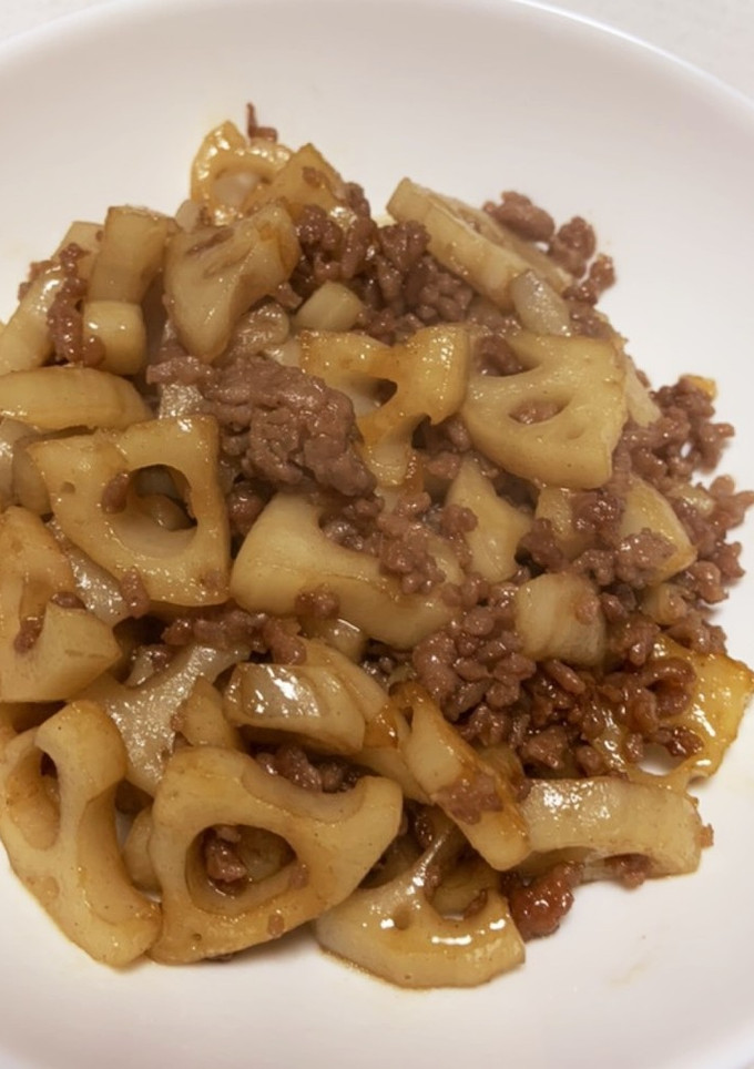 蓮根とひき肉の甘辛炒め-レシピのメイン写真