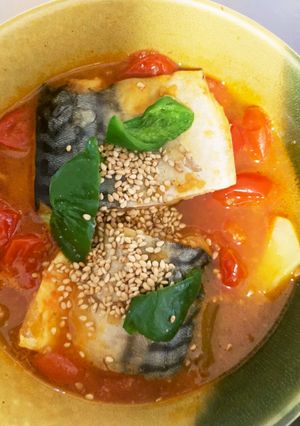 全てレンジ鯖じゃがフレッシュトマト煮込み-レシピのメイン写真