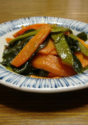 人参・絹さや・わかめの蒸し煮-レシピのメイン写真