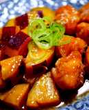 にぎにぎ楽しい♪小間肉とさつまいもの煮物