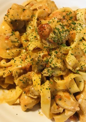 鶏肉とトマト缶＆マスカルポーネの生パスタ-レシピのメイン写真