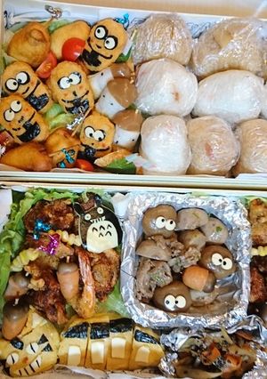 秋の行楽キャラ弁当 トトロ ミニオンズ-レシピのメイン写真