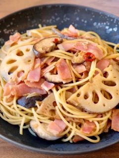 【時短】蓮根とベーコンの和風パスタ-レシピのメイン写真