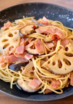 【時短】蓮根とベーコンの和風パスタ-レシピのメイン写真