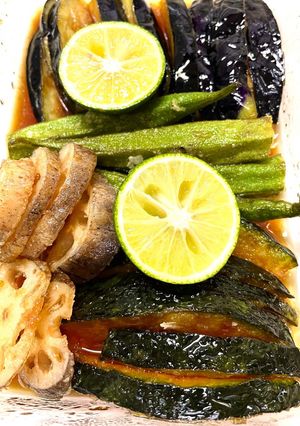 【簡単副菜】揚げ茄子蓮根オクラ南瓜のマリネ漬け-レシピのメイン写真