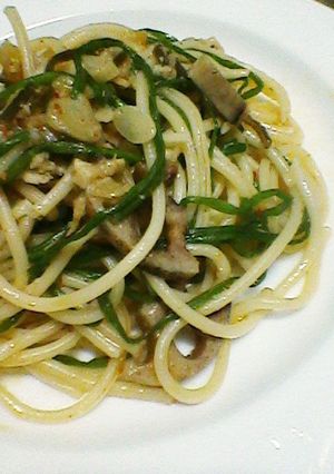 レンチン！水蓮菜と蓮根のスパゲッティ-レシピのメイン写真