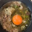牛豚合挽肉とオクラエリンギえのきの謎スープ