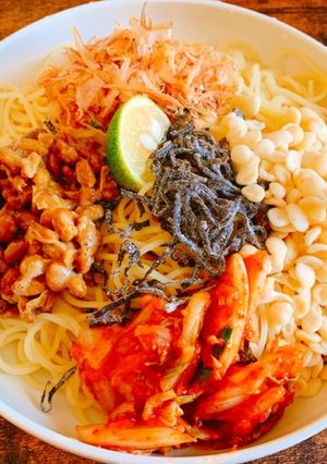 たぬき納豆キムチパスタ-レシピのメイン写真