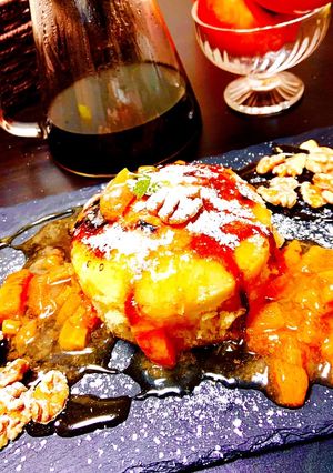 パンケーキ☆ 柿のコンポートと胡桃添え-レシピのメイン写真