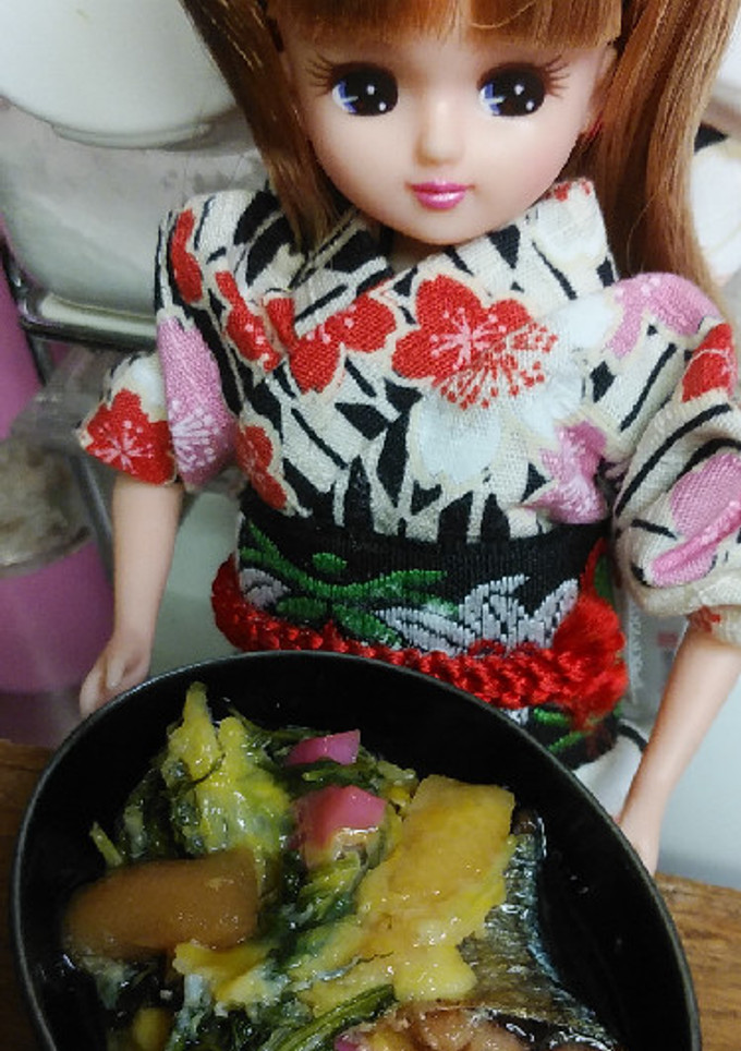 ミニチュア☆焼きさんまと水菜の卵とじ☆*-レシピのメイン写真