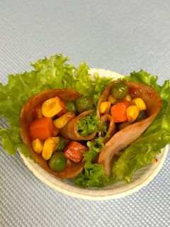 ハムとミックスベジタブルのケチャップ炒め-レシピのメイン写真
