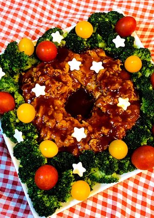 レンジでリースハンバーグ　クリスマス-レシピのメイン写真