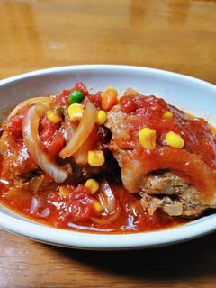 フライパンでトマト煮込みハンバーグ-レシピのメイン写真