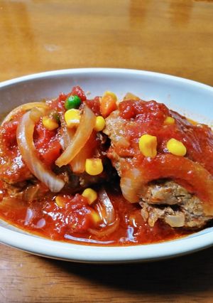 フライパンでトマト煮込みハンバーグ-レシピのメイン写真