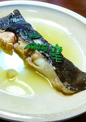 ナメタガレイの塩煮マース煮 バーナー処理-レシピのメイン写真