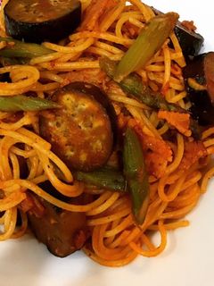 茄子とアスパラとベーコンのトマトパスタ-レシピのメイン写真