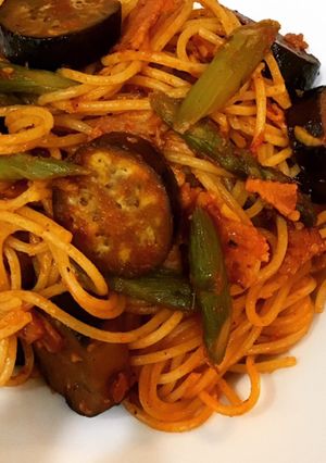 茄子とアスパラとベーコンのトマトパスタ-レシピのメイン写真