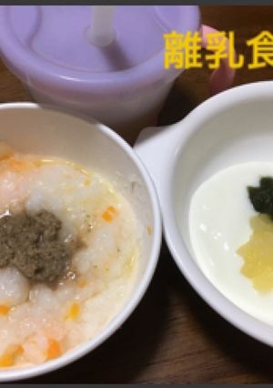 7ヶ月☆野菜粥レバーのせ ヨーグルト-レシピのメイン写真