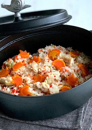 九条ねぎと金時人参の鶏おこわ*STAUB-レシピのメイン写真
