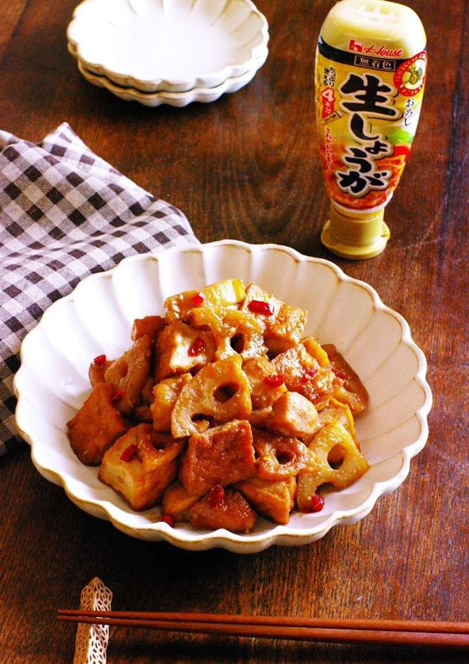 蓮根と厚揚げと鶏胸肉の甘辛レンチン生姜煮-レシピのメイン写真