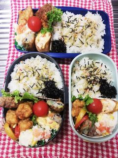 高校男子弁当&家族弁当♡ハンバとから揚げ-レシピのメイン写真