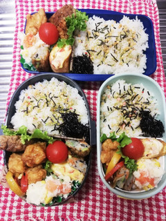高校男子弁当&家族弁当♡ハンバとから揚げ-レシピのメイン写真