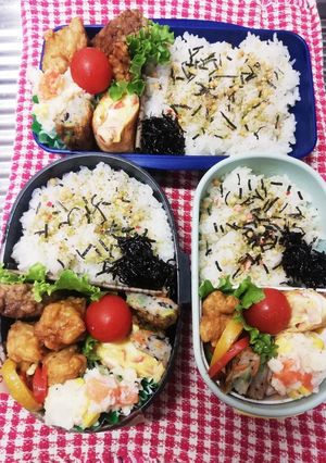 高校男子弁当&家族弁当♡ハンバとから揚げ-レシピのメイン写真