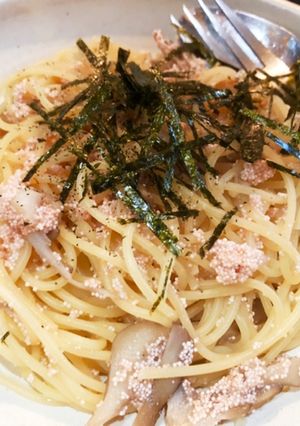 レンジで！舞茸バターと明太子の和風パスタ-レシピのメイン写真