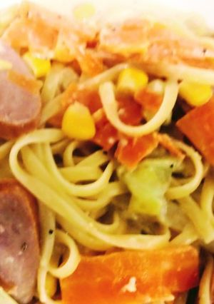 豆乳スープで簡単クリームソースパスタ-レシピのメイン写真