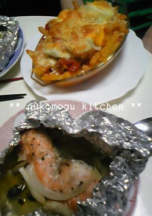 アラビアータ風グラタンと鮭のホイル焼き-レシピのメイン写真