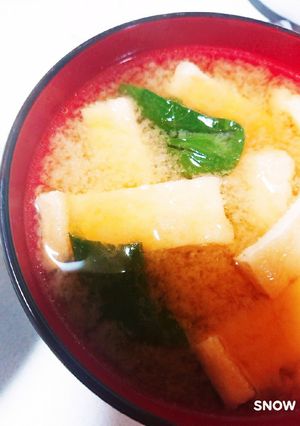 【インフル予防】小松菜と油揚げの味噌汁-レシピのメイン写真