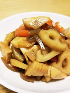 簡単⭐根菜(蓮根・筍・人参)と蒟蒻の煮物-レシピのメイン写真