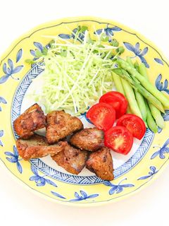豚レバーのカレー風味焼きアスパラ添え-レシピのメイン写真