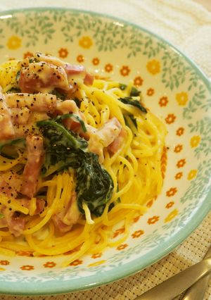 『ほうれん草とベーコンのクリームパスタ』-レシピのメイン写真