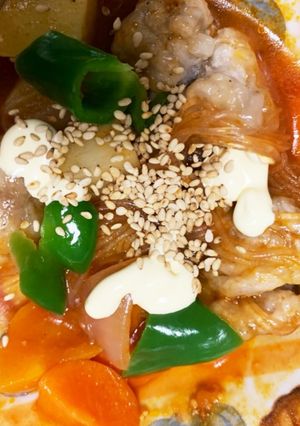 全てレンジ豚こま根菜春雨ストロガノフ炒風-レシピのメイン写真