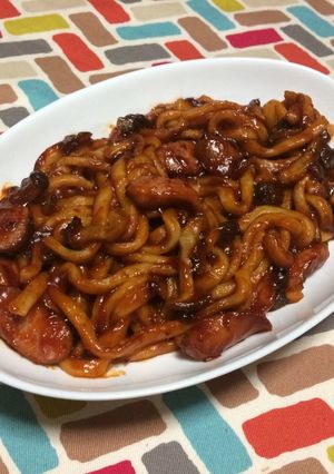 超簡単☆こく旨！甘辛ナポリタン焼きうどん-レシピのメイン写真